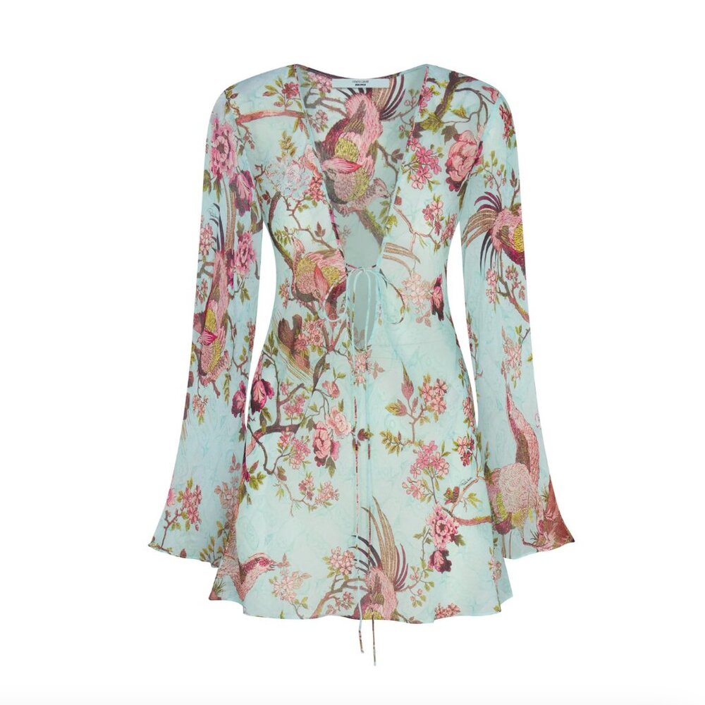 NWT SKIMS X Roberto Cavalli Long Sleeve Green Floral Mini Dress